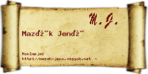 Mazák Jenő névjegykártya